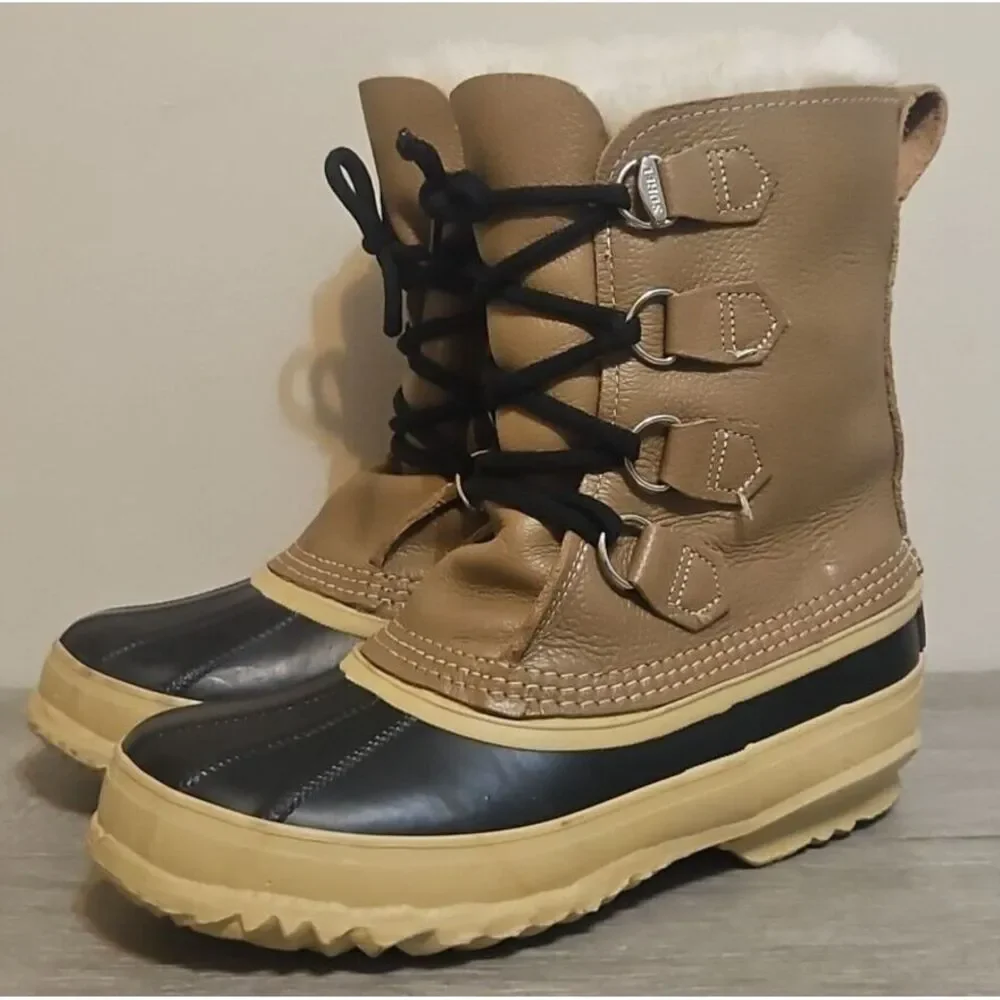 SOREL Unisex Caribou Snow Boots Made In Canada Brown Black Women's Size 6
